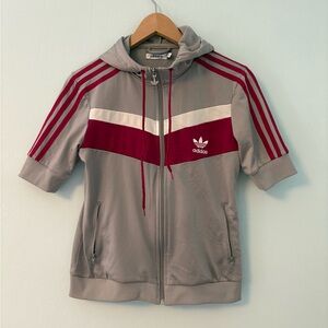 Adidas Gray and Burgundy Short Sleeve Hoodie
